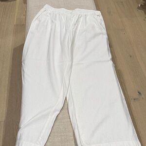 White Elastic Waist Linen pants